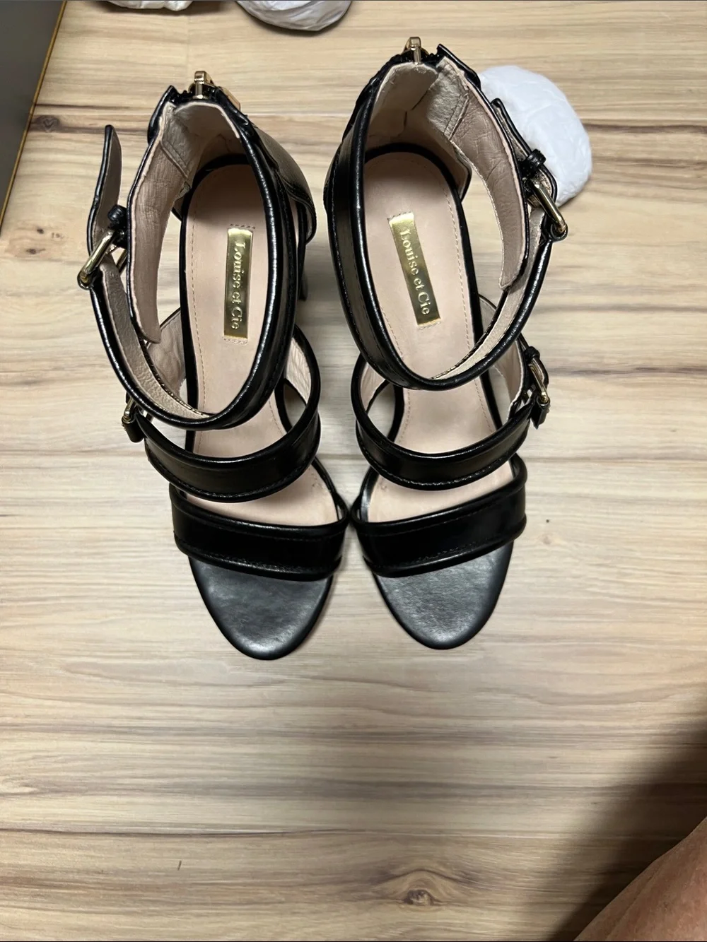 Louise et Cie Black Leather Buckle-Strap Heels